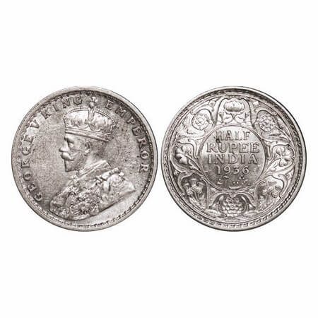 George V, Silver, Half Rupee, 1936, Calcutta Mint, No dot. GK 1075. Uncirculated with orig