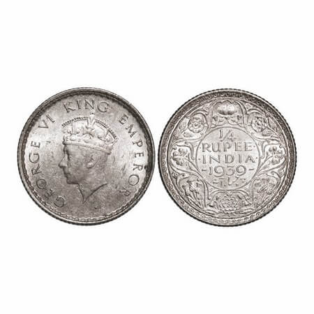 George VI, Silver, 1/4 Rupee, 1939, Bombay Mint, Head Type I, Rev I, Dot, Milled edge, wit