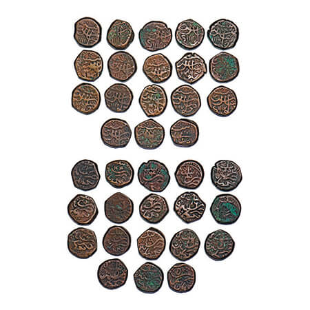 Aurangzeb, Copper Paisa (18 Coins), Macchlipattan Mint, AH AH 1111/43, 1111/44, 1112/44, 1