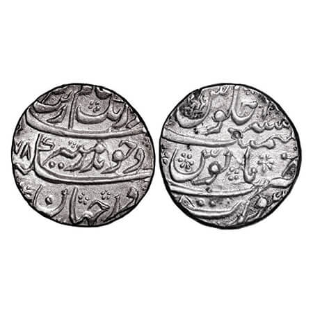 Aurangzeb, Silver Rupee, 11.46g, Surat Mint, AH (10)78/1(0) RY, beautiful flower mint mark