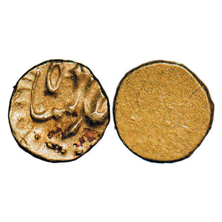 Muhammad Shah, Gold Fanam, 0.21g, Uniface. KM unlisted type. Very Fine+, Rare.
