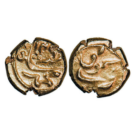 Muhammad Shah, Gold ½ Pagoda, 1.69g, Guti Mint, AH 1146. KM D440.1 unlisted type. Very Fin