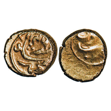 Muhammad Shah, Gold ½ Pagoda, 1.70g, Guti Mint, AH 1146. KM D440.1 unlisted type. Very Fin