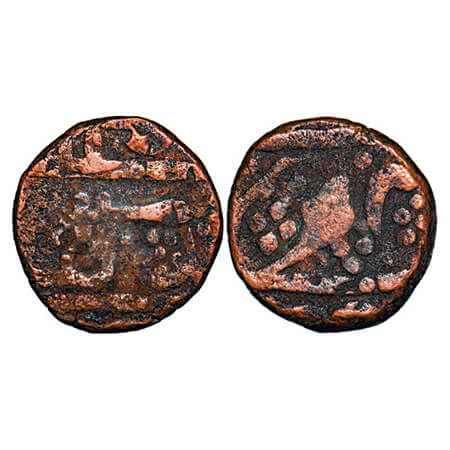 Dhar, Copper Kachha Paisa, 11.74g, British Protectorate, INO Shah Alam II, sword on obvers