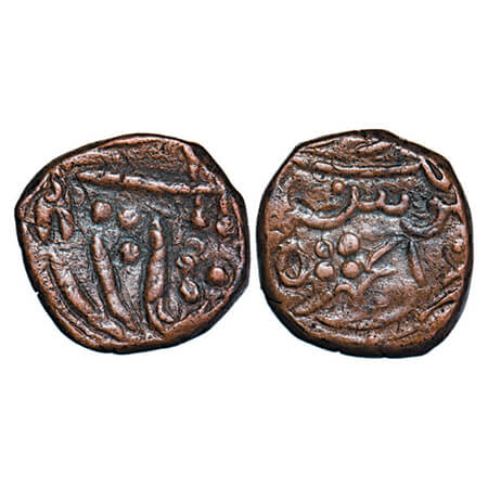 Amjhera, Copper Paisa, 10.90g, Obv: sanah julus and full mint written "AMJHERA", Rev: Swor