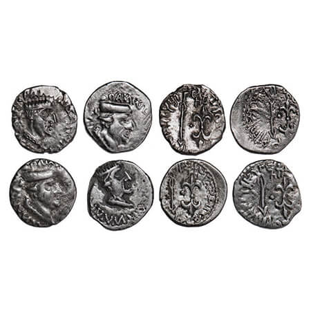 Western Kshatrpas, Nahapana, Silver Drachms (4 coins), Obv: Bust of Nahapana facing to rig