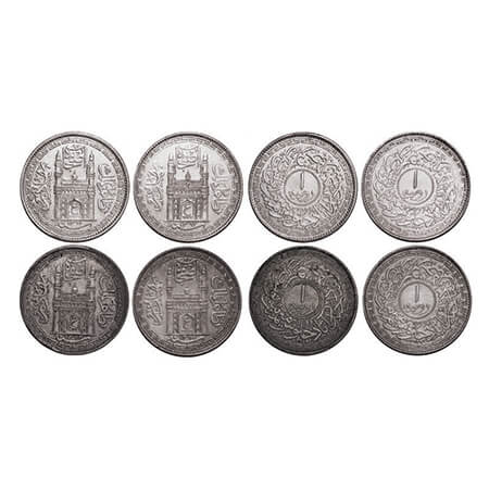 Hyderabad, Silver Rupees (4 Coins), Farkhanda Bunyad Hyderabad Mint, Mir Usman Ali Khan, A