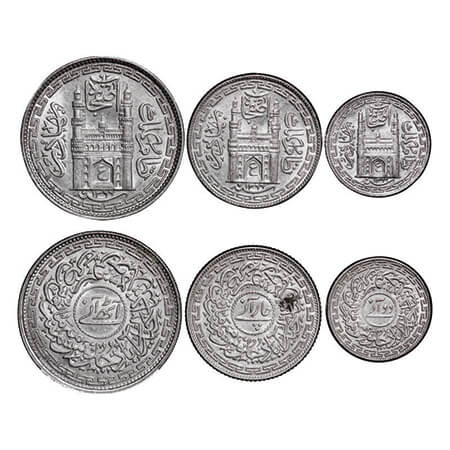 Hyderabad, Nickel (3 Coins), Farkhanda Bunyad Hyderabad Mint, Mir Usman Ali Khan, 2 Annas 