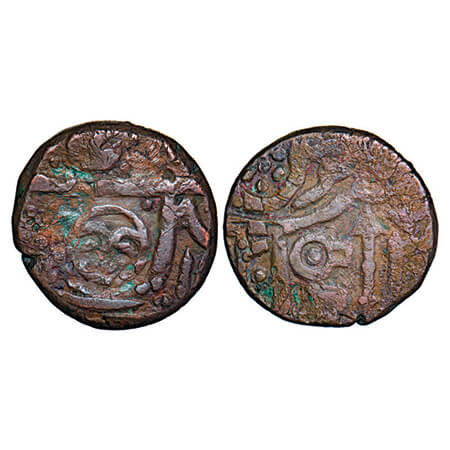 Indore, Copper Paisa, 13.26g, British Protectorate, INO Shah Alam II, AH 1250, Obv: sunfac