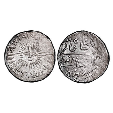 Indore, Silver Rupee, 11.17g, Shivaji Rao, Indore Mint, INO Shah Alam II, VS 1947, sun fac