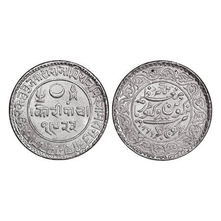 Kutch, Silver 5 Kori, 13.79g, Pragmalji II, INO Queen Victoria, VS 1923/1866 AD. Edge: KUT