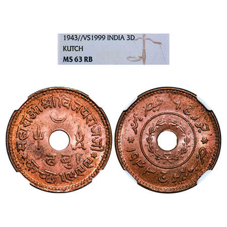 Kutch, Copper Dhabu, Vijayarajji, INO George VI, VS 1999/1943 AD. Rajgor 265.1. NGC slabbe