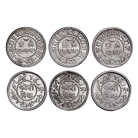 Kutch, Silver Kori (3 Coins), Vijayrajji, INO George VI, VS 1999/1943 AD (2 Coins) & VS 20