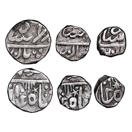 Mewar, A set of Silver (3 coins), crude type, Rupee, ½, ¼, British Protectorate (1780-1850
