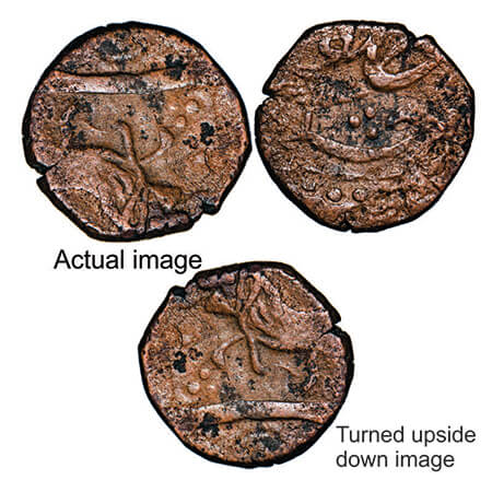 Ratlam, Copper ½ Paisa, 6.12g, Anonymous hammered coinage, Obv: inverted Lion. Km Unlisted