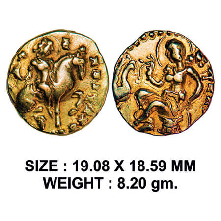 Guptas, Kumaragupta II, Gold Dinar, 8.20g, Horseman type, Obv: King on horseback to right,