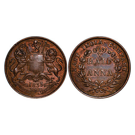 William IV, Copper, Half Anna, 1835, Madras Mint, Wreath with 20 Berries (10L + 10R). GK 6