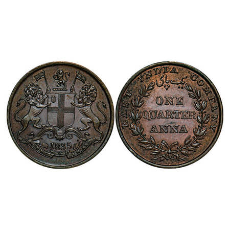William IV, Copper, Quarter Anna, 1835, Madras Mint, A/II, Rev aligned, Wreath with 18 Ber