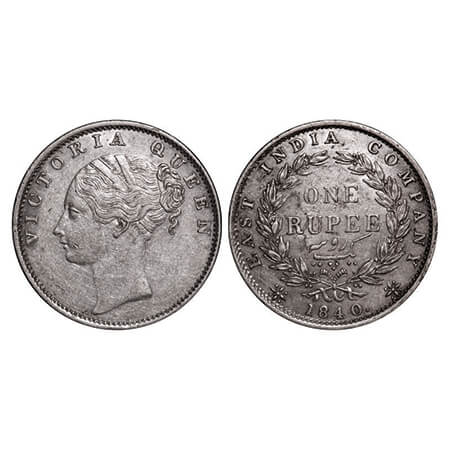 Victoria Queen, Silver, Rupee, 1840, CL, Bombay Mint, C/VI, English Head with completely m