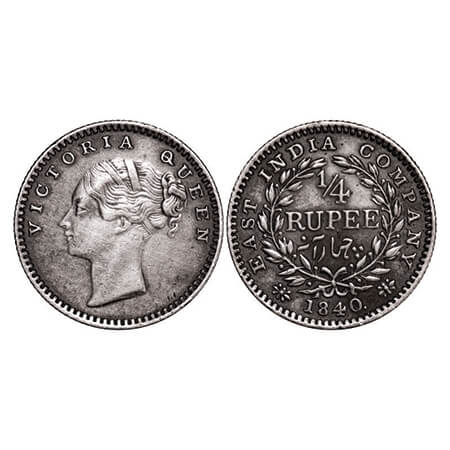 Victoria Queen, Silver, 1/4 Rupee, 1840, CL, Madras Mint, A(a)/I, 'S' incused, Normal S. G
