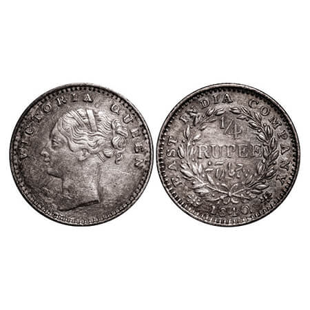 Victoria Queen, Silver, 1/4 Rupee, 1840, CL, Madras Mint, A(a)/I, 'S' incused and 'V' rais