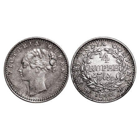 Victoria Queen, Silver, 1/4 Rupee, 1840, CL, Madras Mint, A(a)/I, 'S' incused and 'V' rais
