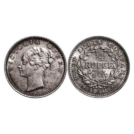 Victoria Queen, Silver, 1/4 Rupee, 1840, CL, Madras Mint, A(a)/I, 'S' incused and 'V' rais