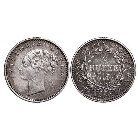 Victoria Queen, Silver, 1/4 Rupee, 1840, CL, Madras Mint, A(a)/I, 'S' incused and 'V' rais