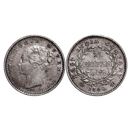 Victoria Queen, Silver, 1/4 Rupee, 1840, CL, Madras Mint, A(a)/I, 'S' incused and 'V' rais