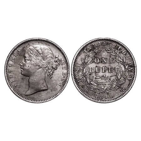 Victoria Queen, Silver, Rupee, 1840, DL, Madras Mint, W.W. 'B' raised, Wreath with 28 Berr