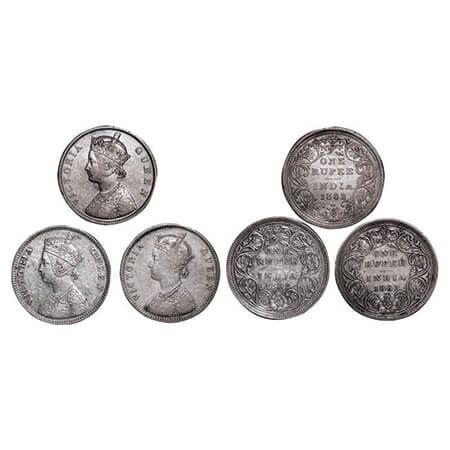 Victoria Queen, Silver, Rupee, (3 coins), 1862, 1) Calcutta Mint, B/II, 2 & 3) Bombay Mint