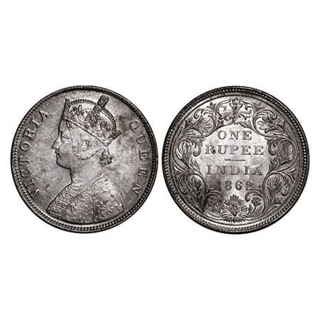 Victoria Queen, Silver, Rupee, 1862, Bombay Mint, B/II/2/0. GK 287. About Uncirculated. Sc
