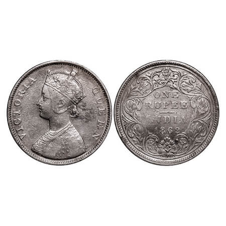 Victoria Queen, Silver, Rupee, 1862, Bombay Mint, B/II/2/3. GK 294. Fine+. Rare.