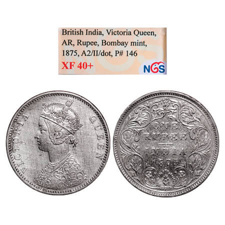 Victoria Queen, Silver, Rupee, 1875, Bombay Mint, A2/II, Dot, Top stroke of numeral 5 long