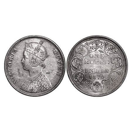 Victoria Queen, Silver, Rupee, 1875, Bombay Mint, A2/II, Dot, Top stroke of numeral 5 long