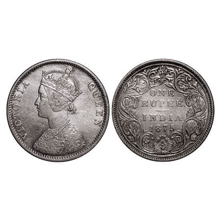 Victoria Queen, Silver, Rupee, 1875, Bombay Mint, A2/II, Dot, Two 'J's. GK 427. Very Fine+