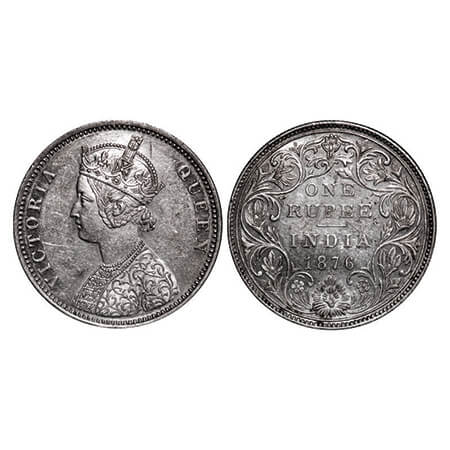 Victoria Queen, Silver, Rupee, 1876, Bombay Mint, A2/II, Dot. GK 430. Almost uncirculated.