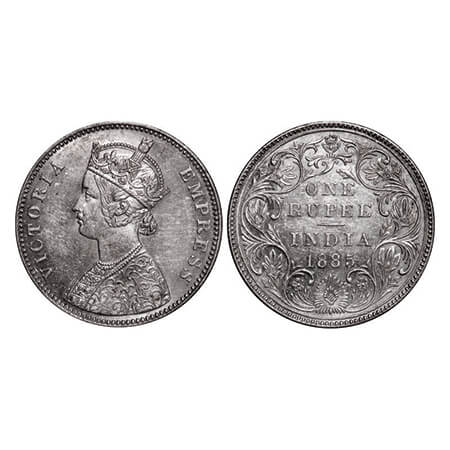 Victoria Queen, Silver, Rupee, 1885, A3/II(i), 'B' raised, Top stroke of numeral 5 long. G