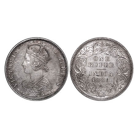Victoria Queen, Silver, Rupee, 1888, Bombay Mint, C2/I, 'B' raised. GK 551. Extremely Fine