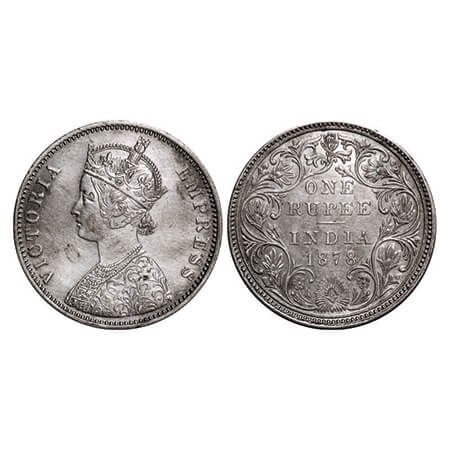 Victoria Empress, Silver, Rupee, 1878, Bombay Mint, A3/II(i), Dot, Queen's jabot has 3 & 3