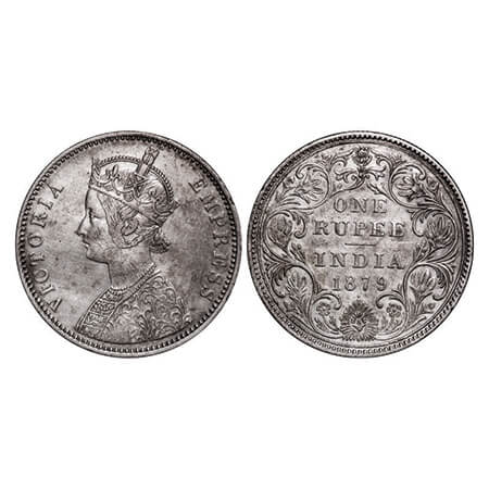 Victoria Empress, Silver, Rupee, 1879, Bombay Mint, Dot, 1) A3/II(i), Large flower design 
