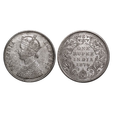 Victoria Empress, Silver, Rupee, 1879, Bombay Mint, Dot, A3/II(iv), Large flower design on