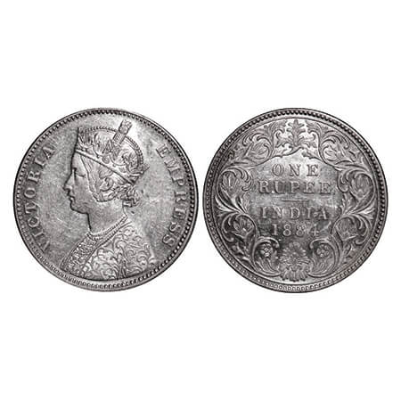 Victoria Empress, Silver, Rupee, 1884, Bombay Mint, A3/I, 'B' raised. GK 489. Almost Uncir