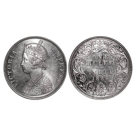Victoria Empress, Silver, Rupee, 1886, Bombay Mint, C2/I, 'B' incused. GK 523. Uncirculate