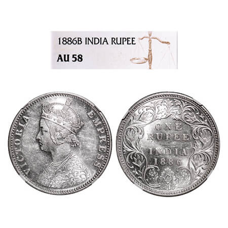 Victoria Empress, Silver, Rupee, 1886, Bombay Mint, C2/I(i), 'B' incused, Die rotation on 