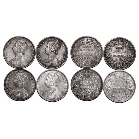 Victoria Empress, Silver, Rupee, (4 coins), Bombay Mint, 1) 1890, C2/I, 'B' incused, 2) 18
