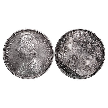 Victoria Empress, Silver, Rupee, 1893, Bombay Mint, C2/I(ii), 'B' incused. GK 578. About U