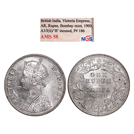 Victoria Empress, Silver, Rupee, 1900, Bombay Mint, A3(i)/I(ii), 'B' incused. GK 589. NGS 
