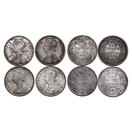 Victoria Empress, Silver, Rupee, (4 coins), 1) 1900, Bombay Mint, A3(i)/I(ii), 'B' incused