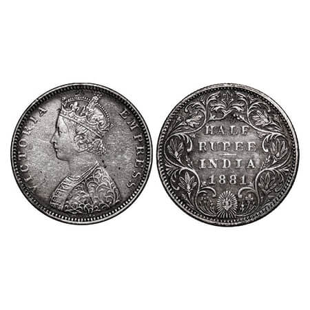 Victoria Empress, Silver, Half Rupee, 1881, Bombay Mint, B2/II, Dot. GK 615. Very Fine+. V
